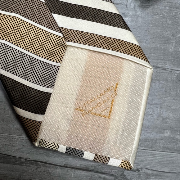 Vitaliano Pancaldi White, Grey, Gold & Taupe Stripe Tie - Picture 5 of 6